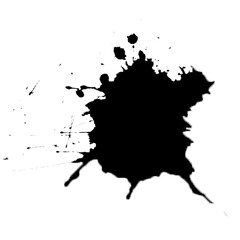 Black ink blot. Black ink splash texture painting. Black ink spots on transparent background. Ink illustration.