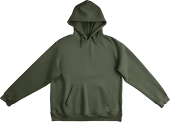 Green, army, khaki  unfolded hoodie mockup, png, front view