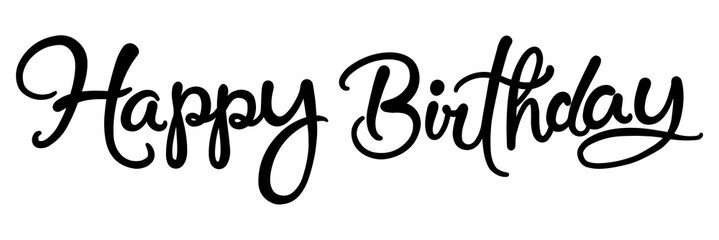 PNG happy birthday, minimal black calligraphy, digital sticker with white outline in transparent background