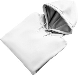 White folded hoodie mockup, png, front view