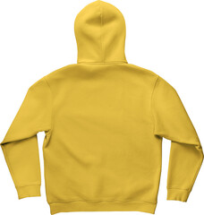 Yellow unfolded hoodie mockup PNG, back view