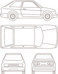 Vector illustration sketch of detailed design drawing of small family sedan car transportation vehicle for roads in big city