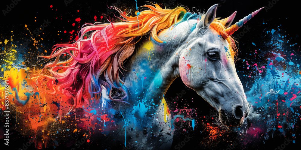 Wall mural unicorn in bright neon colors in a pop art style - Wall murals