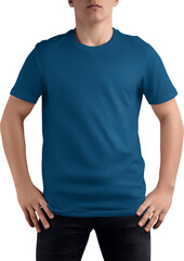 Mockup of a blue t-shirt on a teenager, png, front view