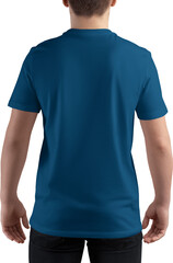 Mockup of a blue t-shirt on a teenager, png, back view
