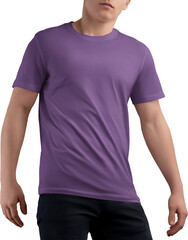 Mockup of a violet t-shirt on a teenager, png, front view