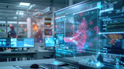 Obraz premium interactive digital twin of an optical network, allowing for real-time monitoring and simulation of network performance