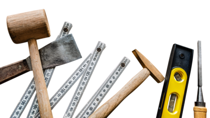 PNG Flat lay of various technician tools isolated collage element, transparent background