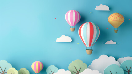 Naklejka premium Hot air balloon, a tour to admire nature above ground at height