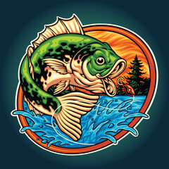 bass fishing largemouth logo illustration
