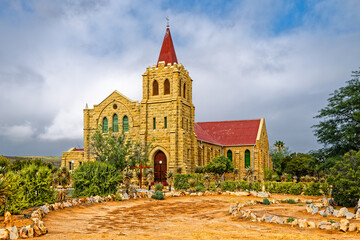 Fine example of an old Dutch Reformed Church made from sandstone in the little settlement of Volmoed in the Little Karoo, Western Cape, South Africa