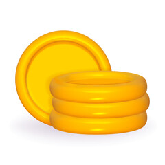 3d coin gold stack vector illustration isolated. Money yellow pile. Game coin tower.