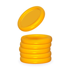 3d coin gold stack vector illustration isolated. Money yellow pile. Game coin tower.