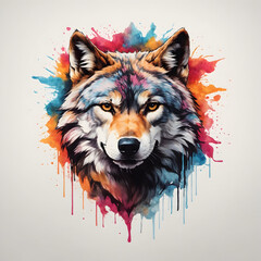 Naklejka premium Hand drawn a wolf head mascot logo with colorful style for t-shirt design