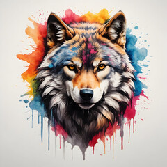 Hand drawn a wolf head mascot logo with colorful style for t-shirt design