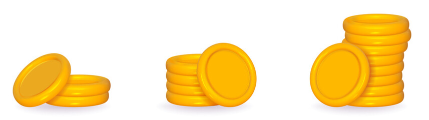 3d coin gold stack vector illustration isolated. Money yellow pile. Game coin tower.