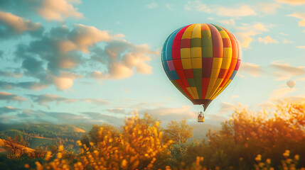 Fototapeta premium Hot air balloon, a tour to admire nature above ground at height