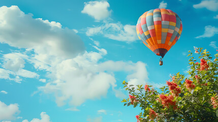 Fototapeta premium Hot air balloon, a tour to admire nature above ground at height