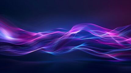 abstract background with glowing waves of purple and blue colors on dark background, futuristic design element technology concept