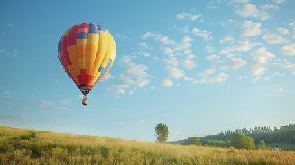 Naklejka premium Hot air balloon, a tour to admire nature above ground at height