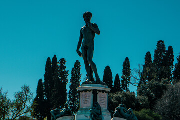 Copy of Michelangelo's statue of David placed in the centre of Piazzale Michelangelo