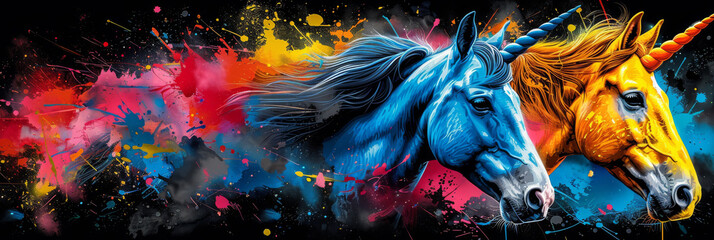 Fototapeta premium unicorn in bright neon colors in a pop art style