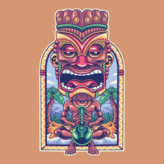 psychedelic hawaiian tiki mask illustration
