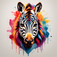 Hand drawn a zebra head mascot logo with colorful style for t-shirt design