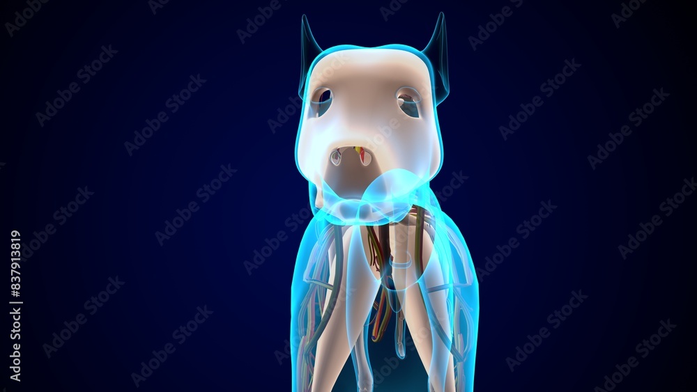 Sticker dog digestive system anatomy. 3d illustration