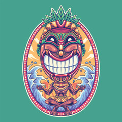 meditation hawaiian tiki mask illustration