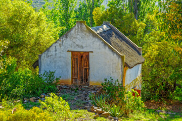 Old and dilapidated building housing old flour mill near Van Wyksdorp in the Little Karoo, Western Cape, South Africa