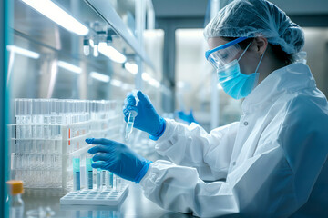 Fototapeta premium Scientist woman Research with Test Tubes in Laboratory