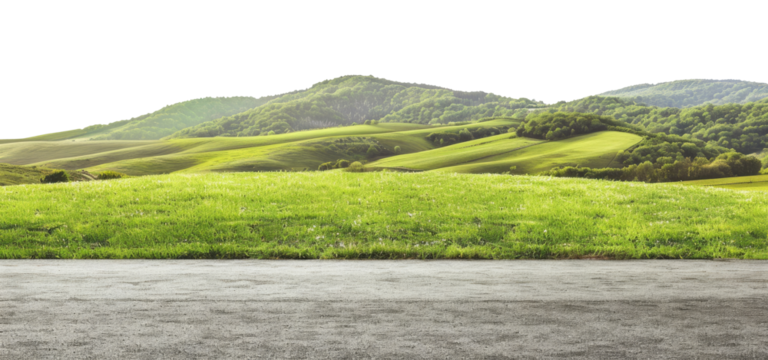 Asphalt road in the countryside, side, view, isolated on transparent background - Powered by Adobe