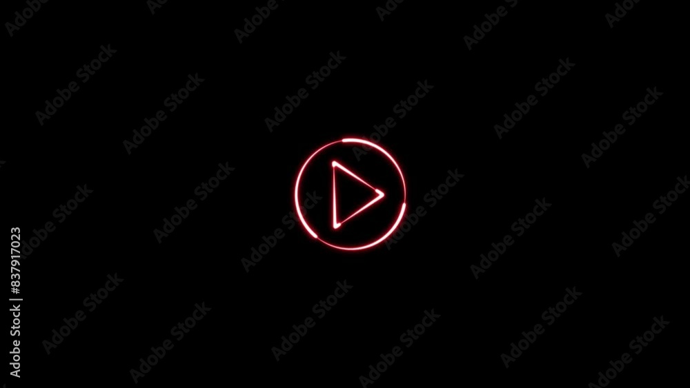 Poster glowing neon line purple color play button icon animation. neon play button. press to play. start bu