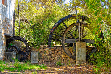 Old Water wheel and pulley for flour mill near Van Wyksdorp in the Little Karoo, Western Cape, South Africa