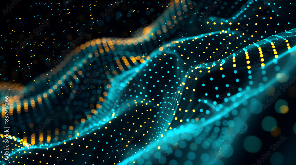 Poster digital dna, abstract futuristic digital background with dots and lines in blue color.