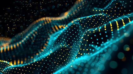 digital DNA, abstract futuristic digital background with dots and lines in blue color.