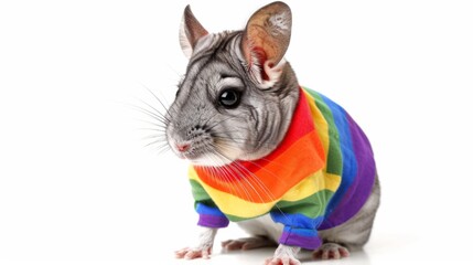 chinchilla wearing a shirt pride color isolated on white background