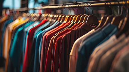 boutique fashion racks Clothes store clothing shop shopping shirt rack background retail apparel style garment dress textile woman blue red hanger business market mall model closet hanging