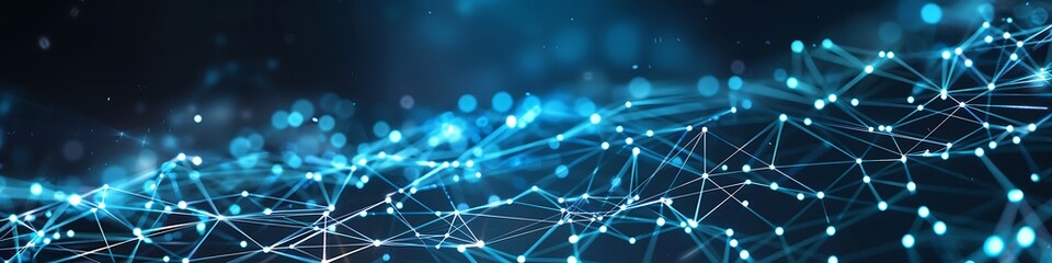 High-tech background with bright blue and white dots and lines forming a complex plexus network