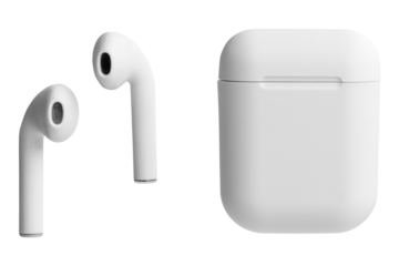 White wireless earbuds case mockup png digital earphones