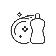 Dishwashing, linear icon. Detergent and clean dishes. Line with editable stroke