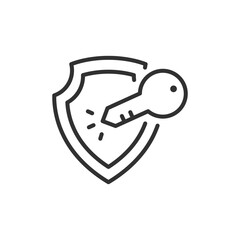 Protection against scratches, linear icon. The key scratches the shield. Properties of the protective layer. Line with editable stroke