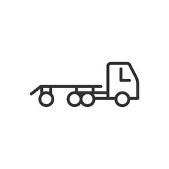 A truck with empty trailer, linear icon. Line with editable stroke