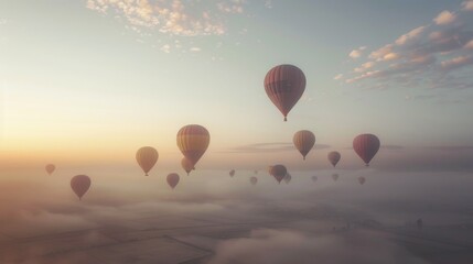 Fototapeta premium Hot air balloons rising at dawn