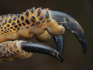 Fototapeta premium bird's claw, showcasing the sharp talons and the rough texture of the skin. 