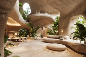 Fototapeta premium Modern Curvilinear Interior with Greenery