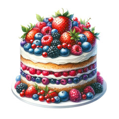 Berry Layer Cake - A delightful illustration of a multi-layered cake topped with fresh berries.
