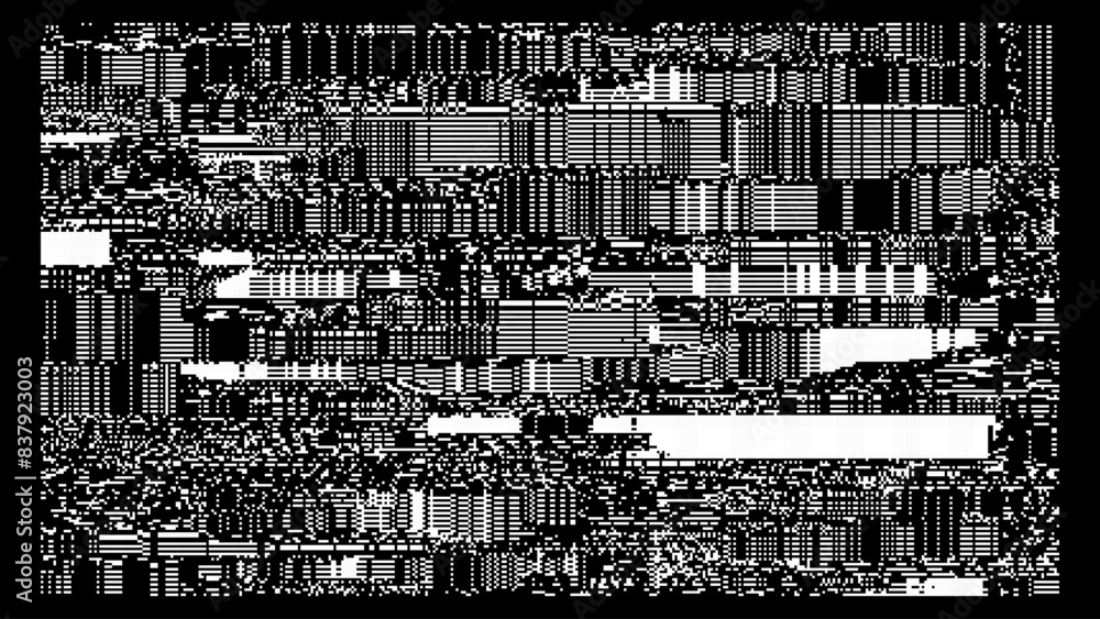 Poster Glitch CCTV Monitor Digital Pixel Lines Background. Abstract Signal Damage Noise Effect. Video Damage Error. VHS Overlay Texture. Vector Illustration.
