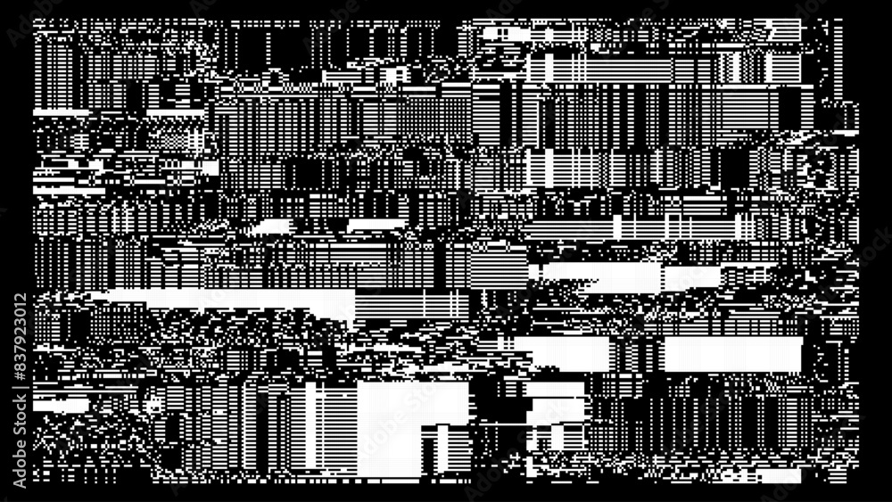 Poster Glitch CCTV Monitor Digital Pixel Lines Background. Abstract Signal Damage Noise Effect. Video Damage Error. VHS Overlay Texture. Vector Illustration.
